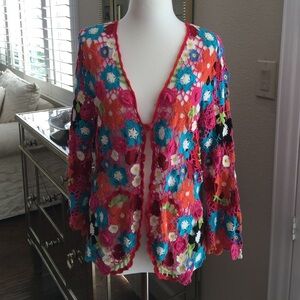 Colorful Floral Crochet Women's Sweater